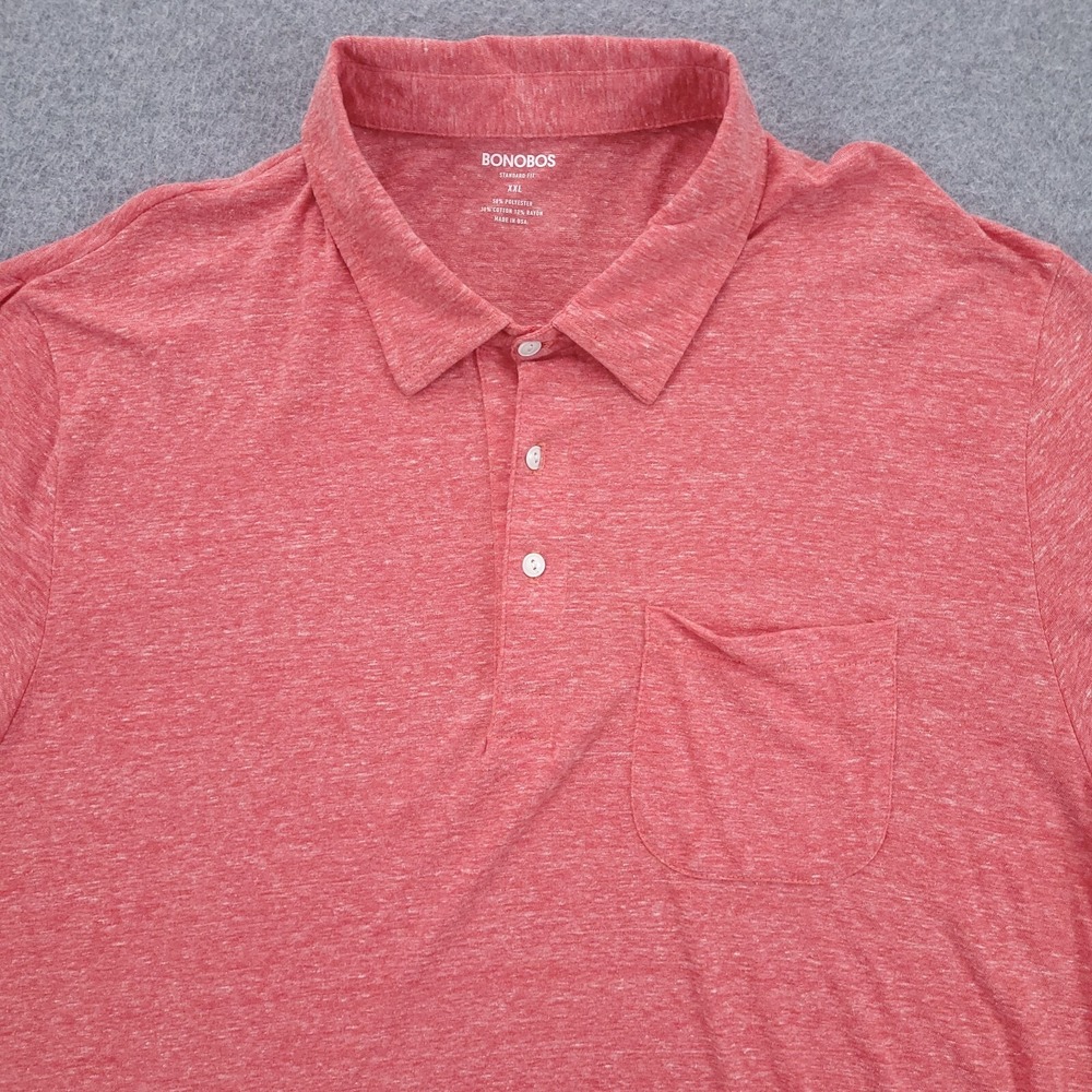 Bonobos Polo Shirt Mens XXL Standard Fit Pink Salmon Heathered Golf Made USA